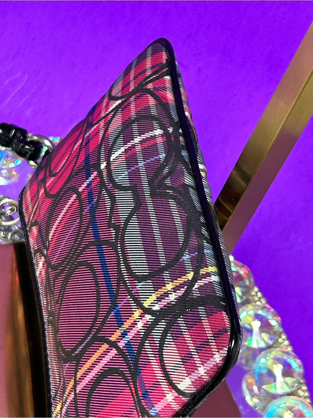 Coach Poppy Plaid Zip Wristlet - Pink, Black, White - Picture 7 of 10